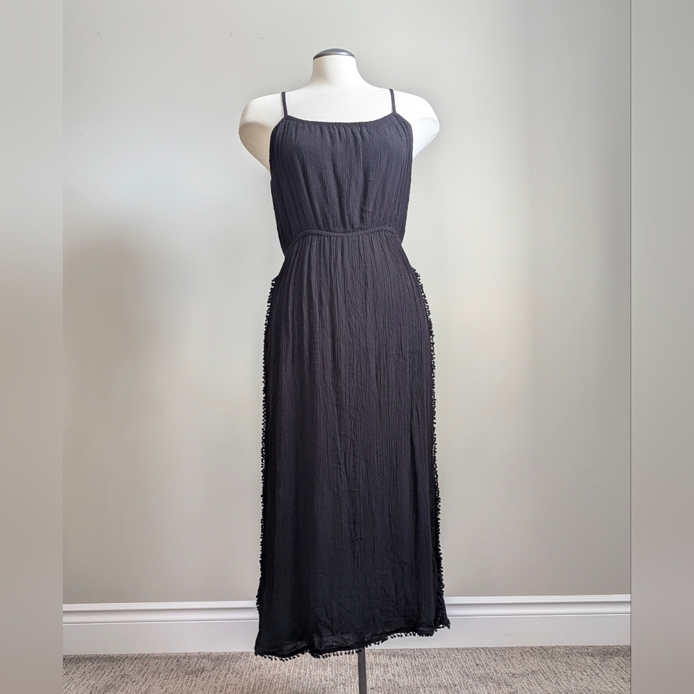 O’Neill Black Textured Midi Summer Dress Medium Festival Beach Resort Boho